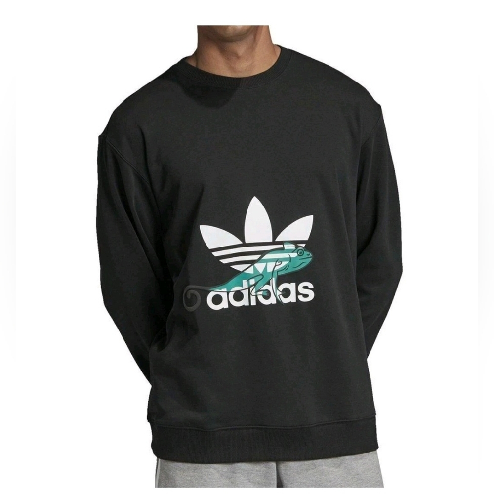Adidas Black Crew Sweatshirt Men Size Large - Picture 5 of 5